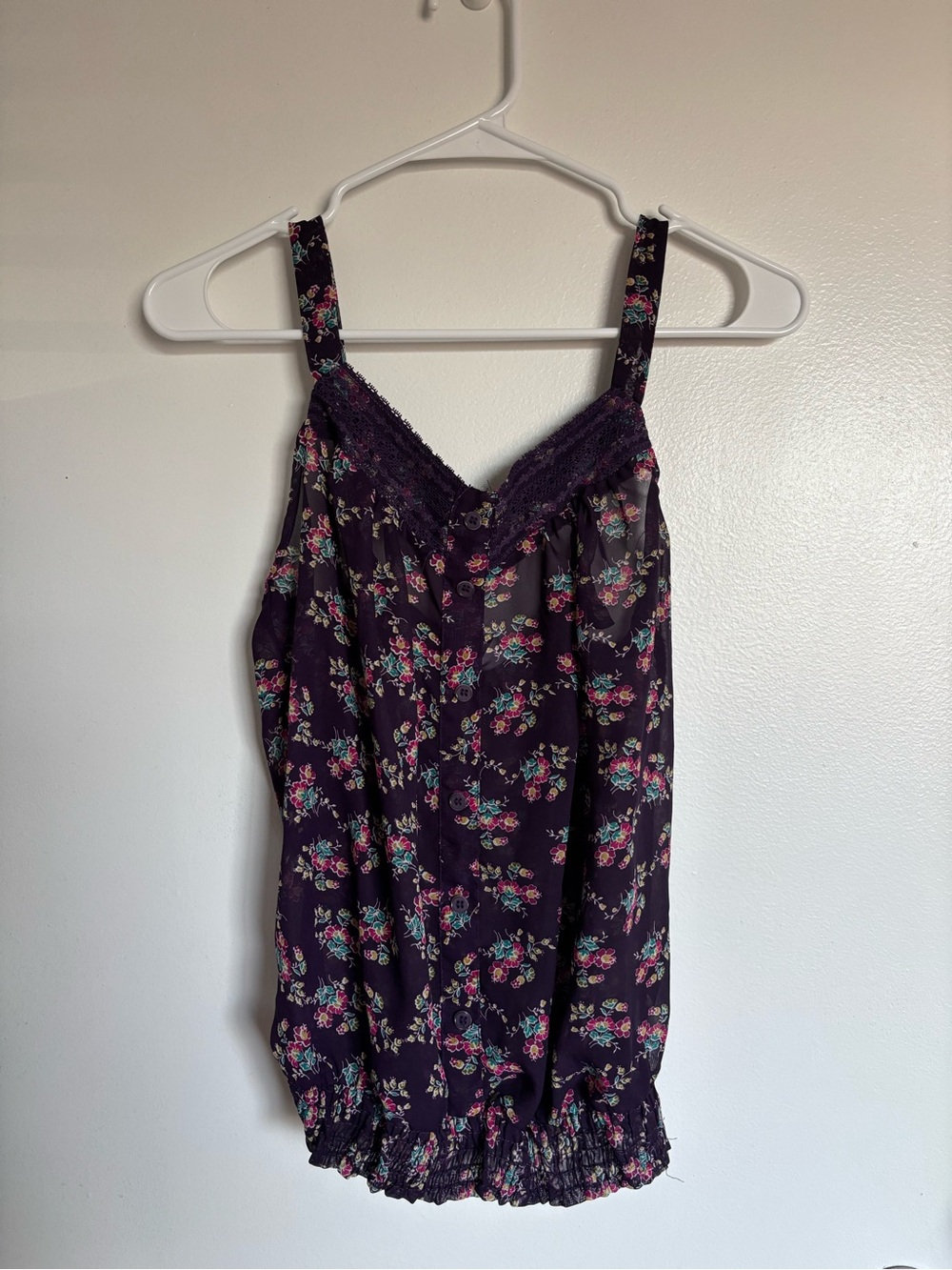 Floral Lace-Trim Cami Tank - Dark Purple